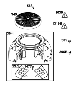 Blower Housing Group Diagram and Parts List for 44J677-0015-G1  Briggs and Stratton Engine